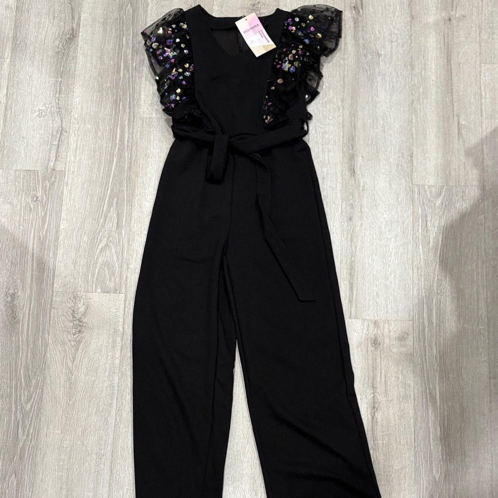 Girls size 10y Elegant Black Jumpsuit with Sequin Details